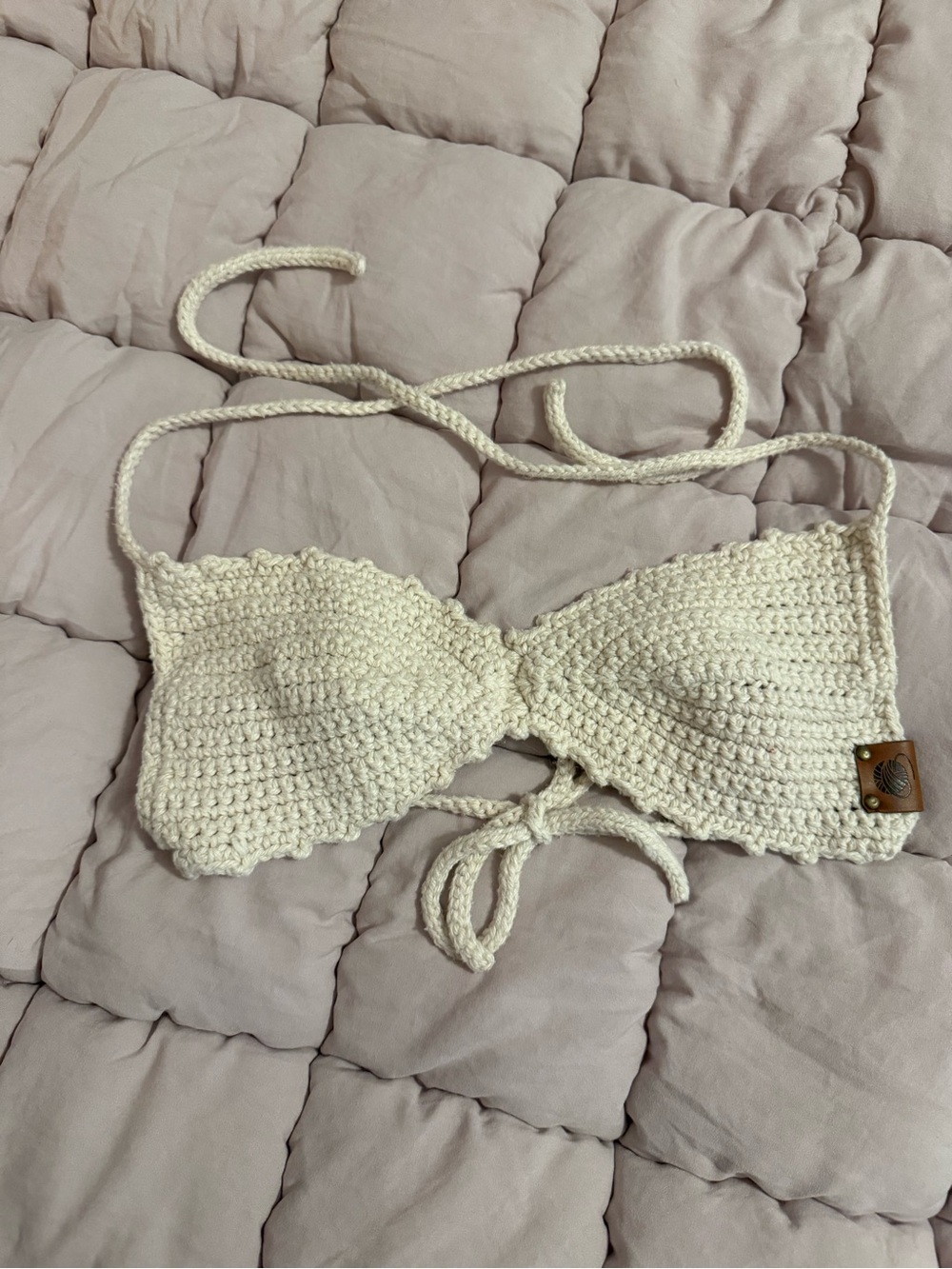 Handmade Cream Crochet Bikini Top - Women's Swim